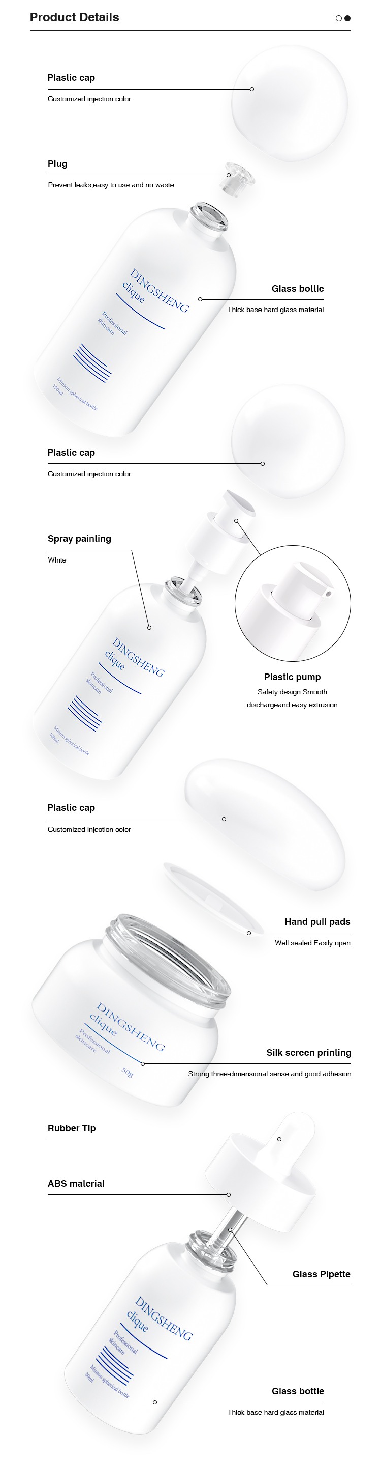 Luxury White Glass Lotion Bottles With Pump Dispenser