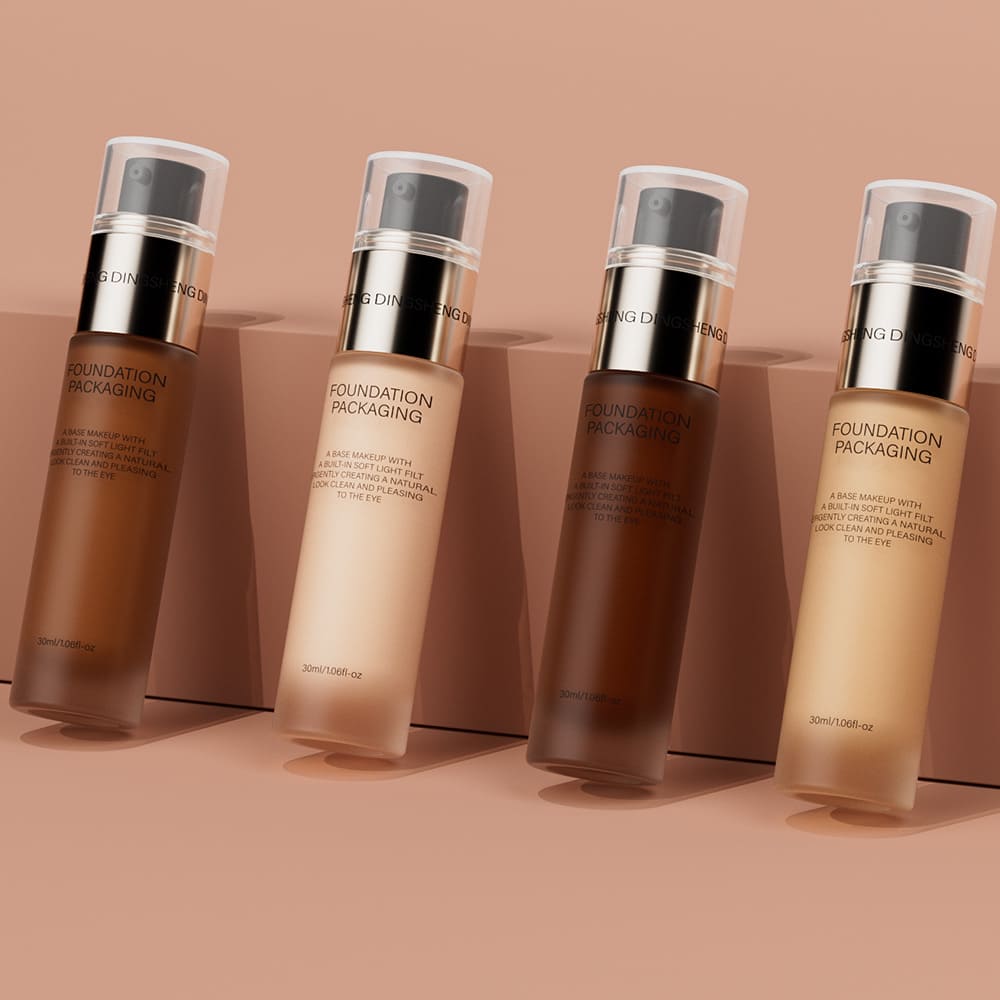 Frosted glass foundation packaging bottles with gold pump caps wholesale