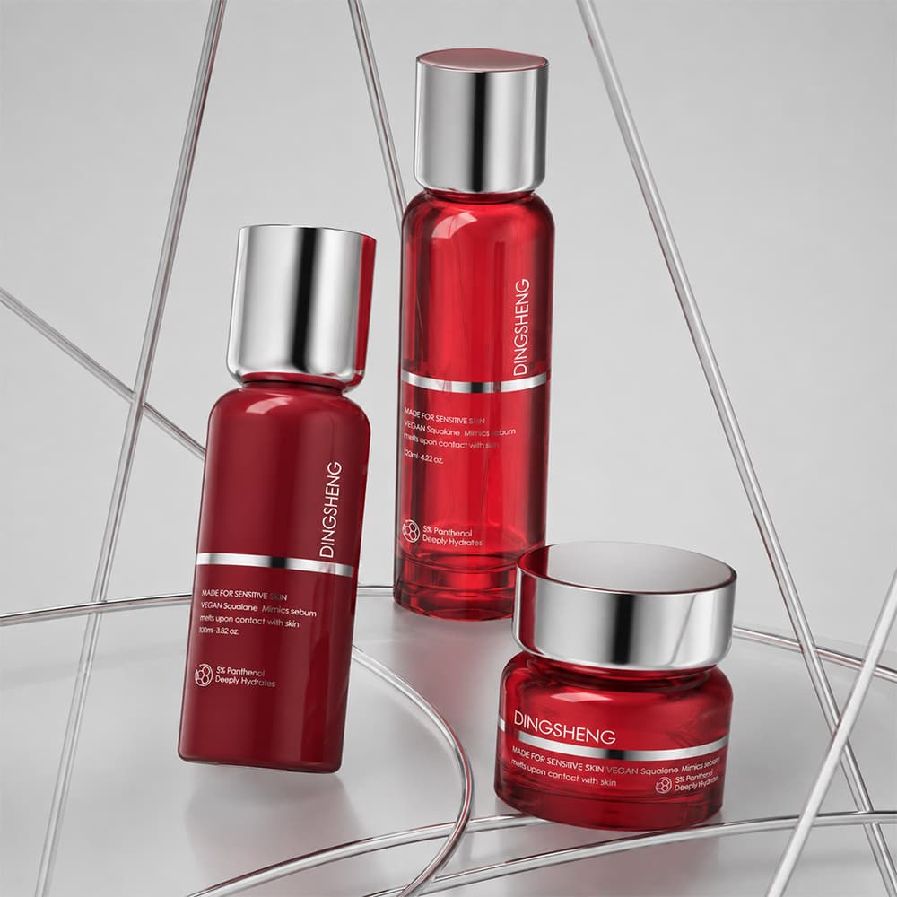 Translucent Ruby Red Cosmetic Bottles Translucent Ruby Red Cosmetic Bottles