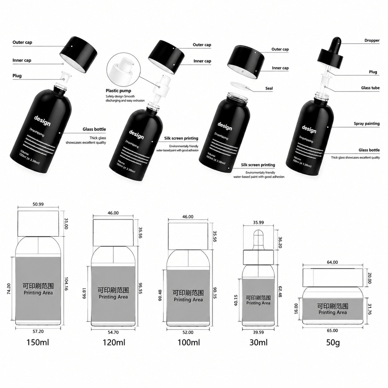 Empty Skincare Glass Packaging Containers Empty Skincare Glass Packaging Containers